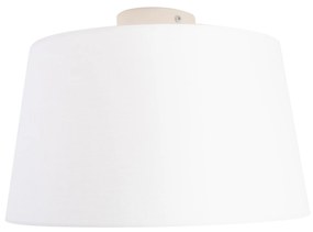 Plafondlamp met linnen kap wit 35 cm - Combi wit