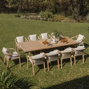 Rechthoekige Uitschuifbare Tafelset 200-260-320x100 Cm En 10 Tuinstoelen Met Armleuningen In Dubai Acacia Hout Rustiek Acaciabruin & Stof Gardenia -