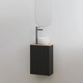 Best Design Mali ribbel toiletmeubel zwart mat met eiken meubelblad