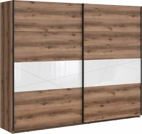 Kledingkast Fivale 124, Glanzend wit, Donker delano-eik, 219x270x58cm, 200.5 kg, Kledingkast deuren: Schuivend, Aantal planken: 3, Aantal planken: 3