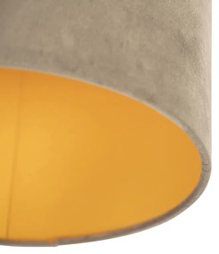Stoffen Plafondlamp met velours kap taupe met goud 25 cm - Combi zwart Landelijk / Rustiek E27 rond Binnenverlichting Lamp