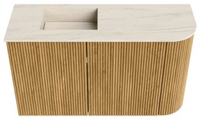 Mondiaz Joya DLux 70cm toiletmeubel ronding rechts oak met wastafel faye links zonder kraangat meli
