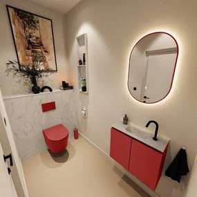 MONDIAZ TURE-DLUX 60cm toiletmeubel Fire. EDEN wastafel Opalo positie midden. Met 1 kraangat. TUREDX60FIRM1OPA