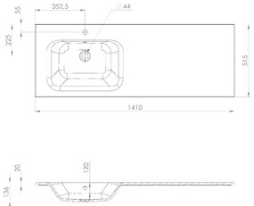 Sapho Areca wastafel met kraangat links 140cm wit glans