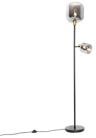 Vloerlamp zwart met goud met smoke glas 2-lichts - Zuzanna