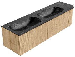 Mondiaz Kurve-dlux 165cm badmeubel ronding rechts oak met 2 lades en 1 deur en wastafel stor small dubbel/links 2 kraangaten lava