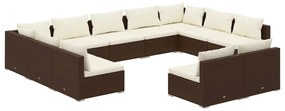 vidaXL 11-delige Loungeset met kussens poly rattan bruin