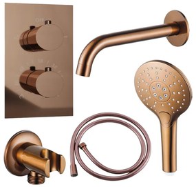 Fortifura Calvi Badkraan set - uitloop - 22cm inkortbaar - gladde slang - ronde handdouche - inbouwdeel - wandhouder - geborsteld koper PVD SW799407/SW970045/SW970047/SW1122515/SW1159496