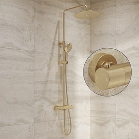 Saniclear Evolution Curved opbouw regendouche geborsteld messing / mat goud met 30cm hoofddouche en 2 standen handdouche