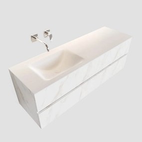 Zaro Valencia Solid Surface badmeubel 150cm wit marmer zonder kraangat spoelbak links met 2 lades