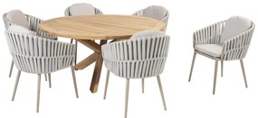 Taste by 4 Seasons Eva dining set latte met teak Prado tafel Ø 160 cm en Lazy Susan      beige weerbestendig