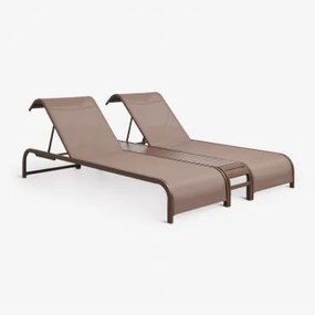 Set Van 2 Verstelbare Ligstoelen En Bijzettafel Van Staal Marietta Bruin – Chocolade - Sklum