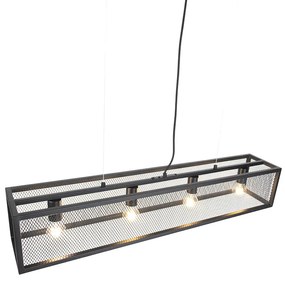 Industriële hanglamp zwart met geweven 4-lichts - Cage