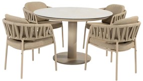 Taste by 4 Seasons Calma tuinset latte met Sarah tafel met geprint keramisch blad Ø 120 cm Tuinset   taupe weerbestendig