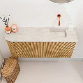 Mondiaz Joya DLux 90cm toiletmeubel ronding links oak met wastafel faye rechts zonder kraangat ostra