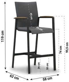Barstoel Aluminium/textileen Grijs-antraciet Lifestyle Garden Furniture Brandon   antraciet