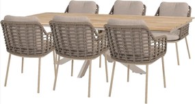 Taste by 4 Seasons Puglia tuinset latte met Minerva tafel met teak blad 220 cm Tuinset   taupe weerbestendig