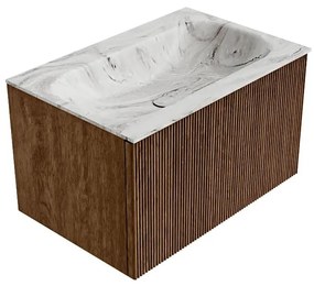 Mondiaz Kurve-dlux 70cm badmeubel walnut met 1 lade en wastafel big small midden 1 kraangat glace