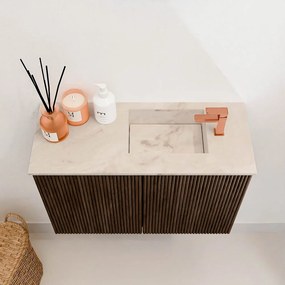 Mondiaz Joya DLux 60cm toiletmeubel walnut met wastafel faye rechts 1 kraangat frappe