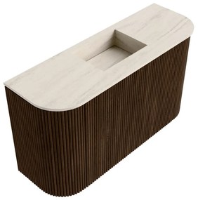 Mondiaz Joya DLux 75cm toiletmeubel ronding links/rechts walnut met wastafel faye midden zonder kraangat meli