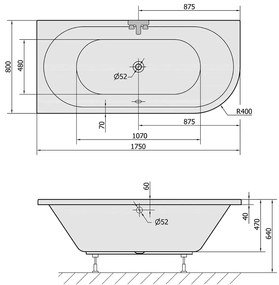 Polysan Viva hoekbad links 175x80x47cm wit