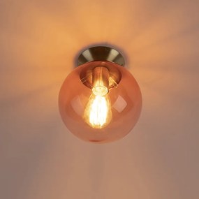 Art deco plafondlamp messing met roze glas - Pallon