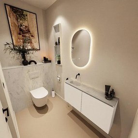 MONDIAZ TURE-DLUX 100cm toiletmeubel Talc. EDEN wastafel Opalo positie links. Zonder kraangat. TUREDX100TALL0OPA