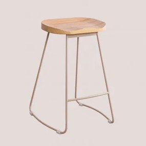 Set Van 4 Hoge Krukken Van Staal En Iepenhout Neicol Beige – Linnen & ↑65 Cm - Sklum