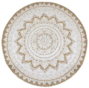 vidaXL Vloerkleed met print rond 240 cm gevlochten jute