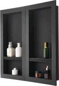 VEVOR Douchenis, 40 x 81 cm + 40 x 81 cm Wandnis met verplaatsbare plank, 10 cm dik, moderne zeep- en shampoo-opberger, zwart voor badkamerdouche