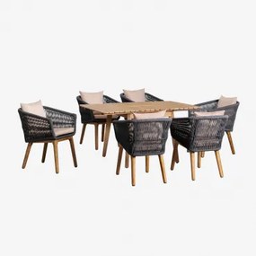 Houten Uitschuifbare Tafelset (90-150x90 Cm) Naele En 6 Barker Eetkamerstoelen Grijs – Antraciet - Sklum