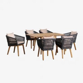 Houten uitschuifbare tafelset (90-150x90 cm) Naele en 6 Barker - Sklum