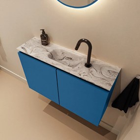 Mondiaz Ture DLux toiletmeubel 80cm jeans met wastafel glace midden met kraangat