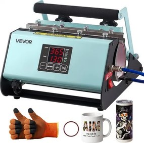 VEVOR mokkenpers, bekerbedrukkingsmachine, sublimatiepers voor mokken, 887 ml, groen, incl. plakband en handschoenen. Eenvoudige temperatuur- en tijdsinstelling voor sublimatieprinten op mokken en bekers.