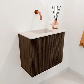 Mondiaz Joya DLux 50cm toiletmeubel ronding rechts walnut met wastafel faye links zonder kraangat meli