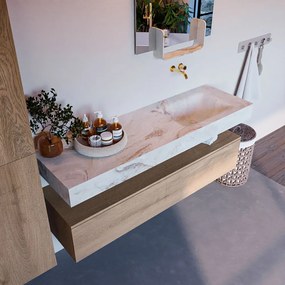 Mondiaz Alan DLux badmeubel 150cm washed oak 1 lade met wastafel frappe rechts zonder kraangat