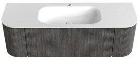 Mondiaz Kurve 140cm badmeubel ronding links/rechts shadow met 1 lade en 2 deuren en wastafel big small midden 1 kraangat