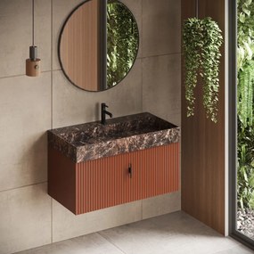Muebles Zahora badmeubel ribbelfront 100cm terracotta met Dark Emperador wastafel met kraangat