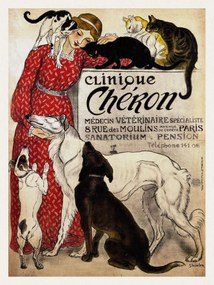 Kunstdruk Clinique Cheron, Cats & Dogs (Distressed Vintage French Poster) - Théophile Steinlen, (30 x 40 cm)