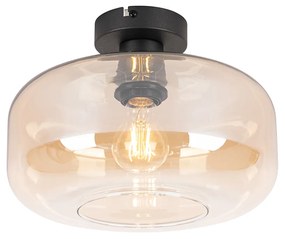 Smart plafondlamp zwart met amber glas incl. Wifi A60 - Bizle Art Deco E27 rond Binnenverlichting Lamp