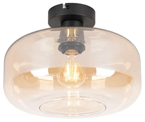 Smart plafondlamp zwart met amber glas incl. Wifi A60 - Bizle Art Deco E27 rond Binnenverlichting Lamp