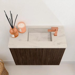 Mondiaz Joya DLux 50cm toiletmeubel walnut met wastafel faye rechts 1 kraangat opalo
