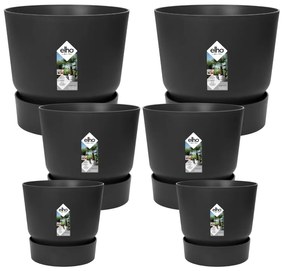 5x Pot elho Greenville zwart (2x D30xH28, 1x D24xH23, 2x D14xH13)