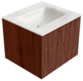 Mondiaz Kurve-dlux 50cm badmeubel ruby met 1 lade en wastafel grunne midden 1 kraangat ostra