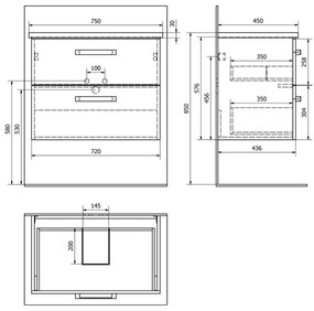 Aqualine Vega onderkast 72x43.6x58cm eiken