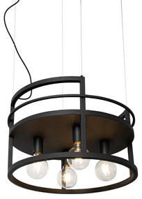 Industriële hanglamp zwart met rek rond 4-lichts - Cage Rack