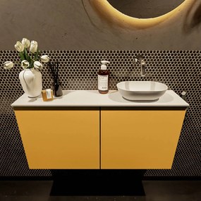 Mondiaz Fowy toiletmeubel 100cm ocher met witte waskom rechts zonder kraangat