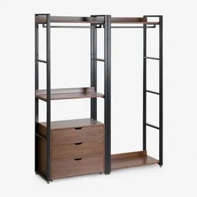 Open Modulaire Kast Van 2 Delen Met Kledingstang, Stalen Lades En Mdf Ariaster Zwart - Sklum