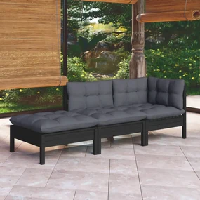 vidaXL 3-delige Loungeset met kussens massief grenenhout
