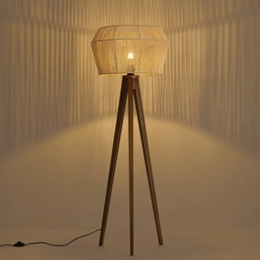 Vloerlamp vintage hout met bruine papieren touw kap 50/50/30 - Tripod Classic